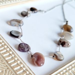 Botswana Agate Necklace and Stud Earrings Set, Mother' Day Gift Jewelry Set